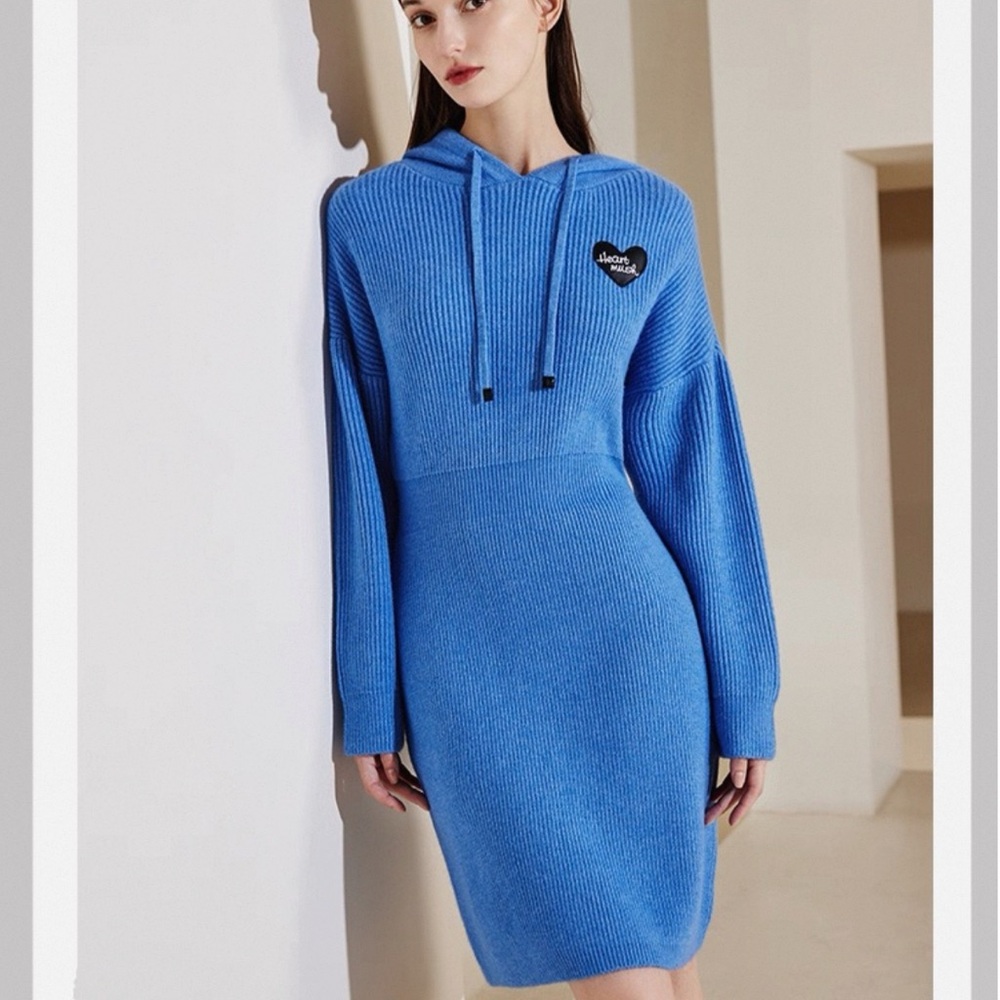 Blue Hooded Knit Dress，Vera Moda